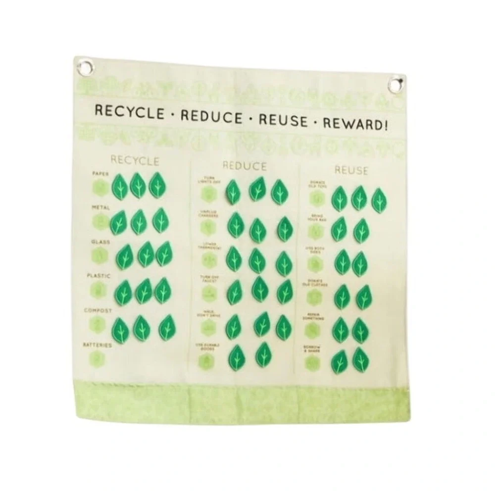 Recycle Kids Education Chart Wall Hanging Eco Friendly Reward Tracker Green Leaf